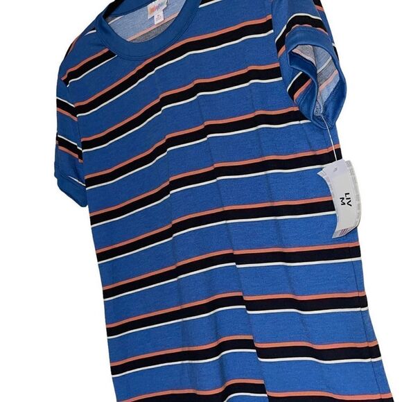 LuLaRoe Medium Liv Tee • Blue Shirt With Stripes • Very Short Sleeves • BNWT - Picture 6 of 14